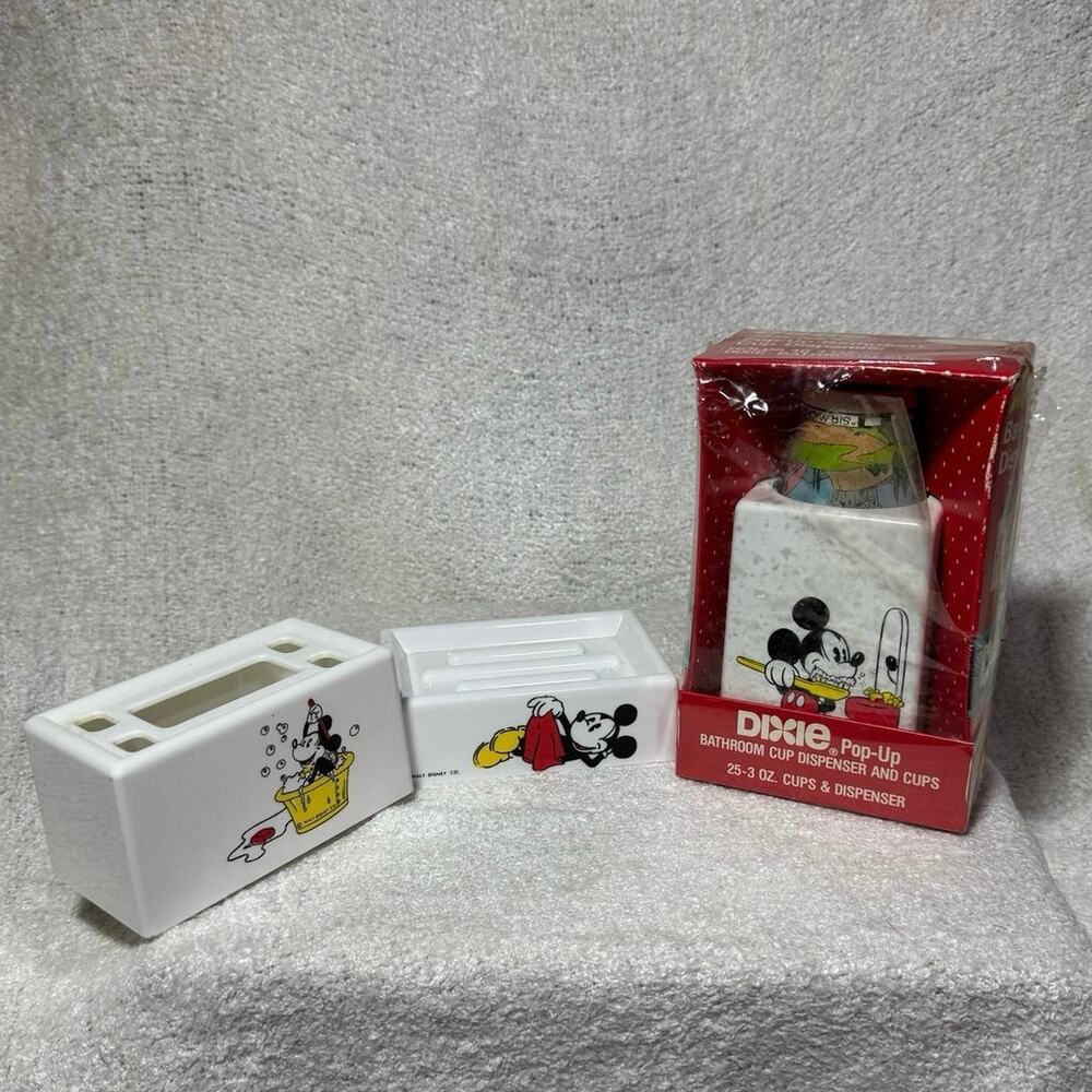 Vintage 90s Mickey Mouse Toothbrush Holder Soap Dish Cup Dispenser